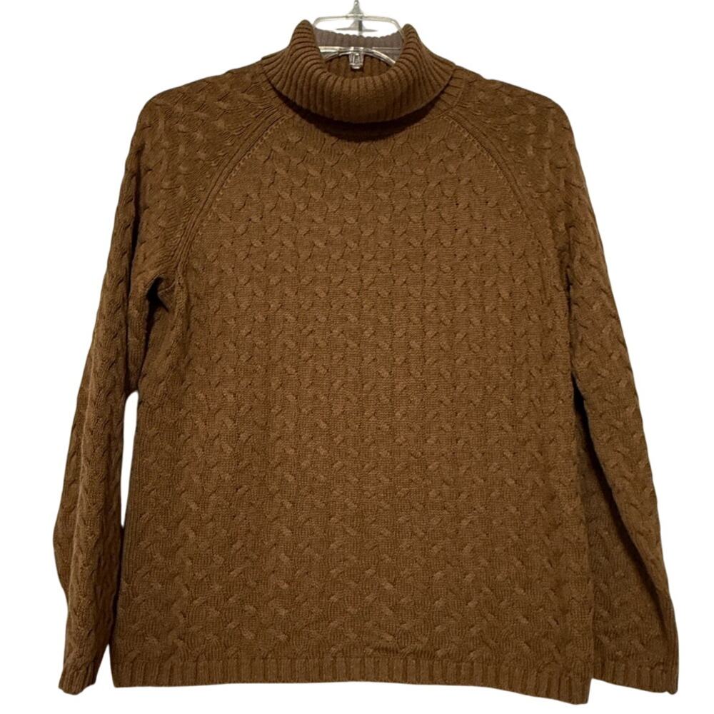 Coldwater Creek Brown Cable Knit Turtleneck Sweater, Size L